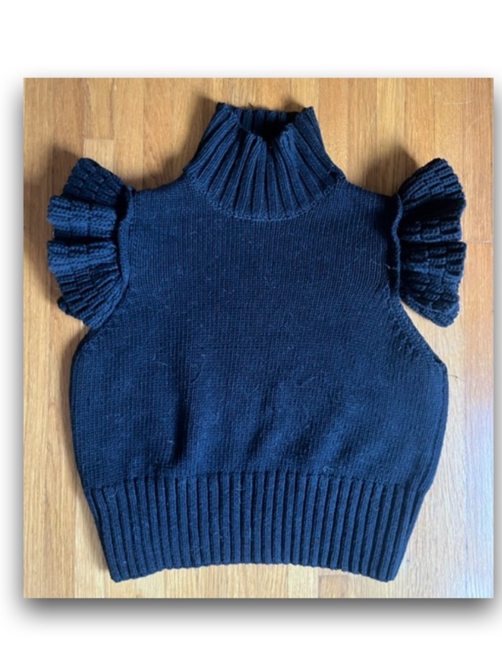 Zara Ruffle Top Sleeveless Turtleneck Sweater • M